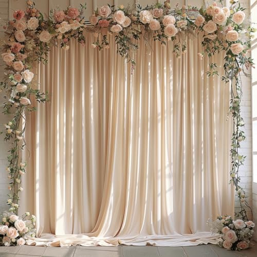 10x10ft Wrinkle Free Backdrop Curtain for Parties Soft Fabric Drapes Wedding Cream Curtain Backdrop for Birthday Party Dec...