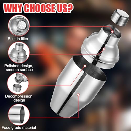 Nitial 9 Pcs Bar Cocktail Shaker Professional Stainless Steel Martini Drink Mixer Built-in Strainer for Bartending No Leak...