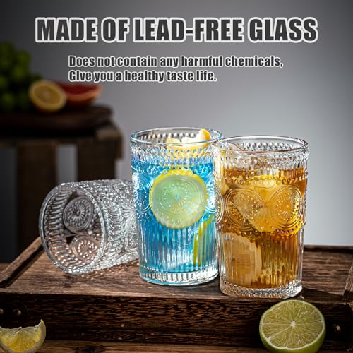 Claplante Vintage Highball Glasses, Set of 8 Glass Drinking Glasses, 13.5 oz Durable Drinkware Cups for Cocktails, Water, ...