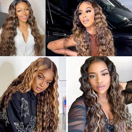 Brown Human Hair Bundles Ombre Highlight Bundles Human Hair #4 Water Wave Bundle 20 22 24 inch P430 Water Wave Bundle
