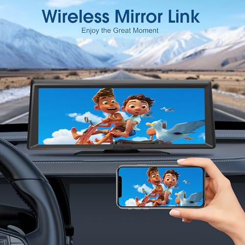 Wireless Portable CarPlay Screen，8.1" Portable Touchscreen Car Stereo with 2K Dash Cam/Carplay & Android Auto，1080P Backup...