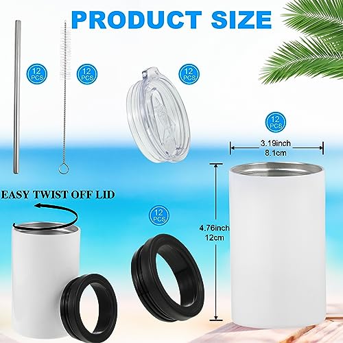 Uiifan 12 Set White Sublimation Can Cooler 12 oz Can Cooler Bulk Customizable Stainless Steel Double Wall Insulated Blank ...