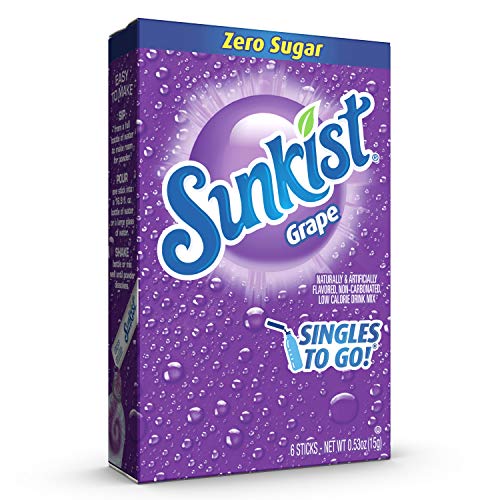 Sunkist Soda Singles To Go Drink Mix, Grape, 12 Boxes with 6 Packets Each - 72 Total Servings, Non-Carbonated and Sugar-Free