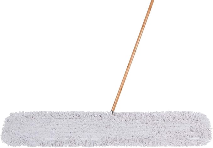 Commercial Dust Mop & Floor Sweeper, 60 in. Dust Mop for Hardwood Floors, Cotton Mop Head, Wooden Broom Handle, Industrial Dry Mop for Floor Cleaning & Janitorial Supplies