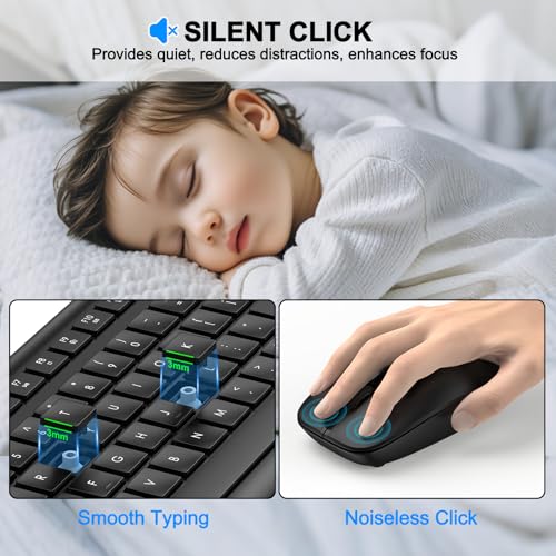 Wireless Keyboard and Mouse Combo, Full Size Silent Ergonomic Keyboard and Mouse, Long Battery Life, Optical Mouse, 2.4G L...