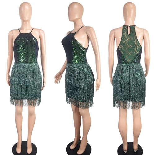 PORRCEY Women's Sexy Elegant Sequins Mesh See Through Bodycon Birthday Party Club Night Mini Dress