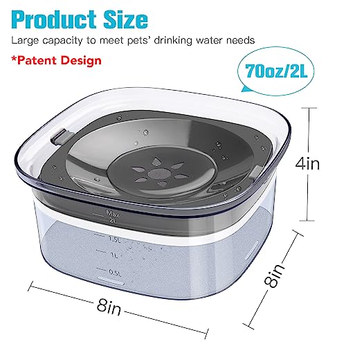 UPSKY 70oz Dog Water Bowl 2L No Spill Dog Bowls Large Capacity Spill Proof Slow Water Feeder, No Splash Pet Water Dispense...