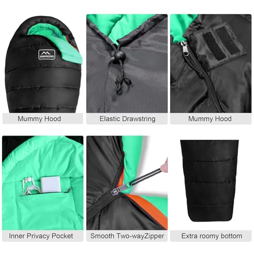 KAMPKEEPER Mummy Sleeping Bag, Cold Weather Camping Sleeping Bag, 32℉ 3-4 Seasons Adults Sleeping Bag, Non-Snag Zipper wit...