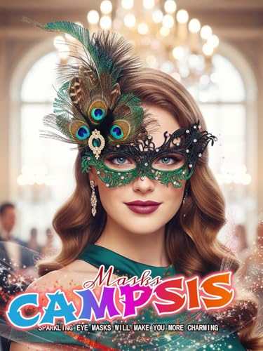 Campsis Rhinestone Masquerade Mask, Green Masquerade Ball Mask, Feather Party Masks for Women