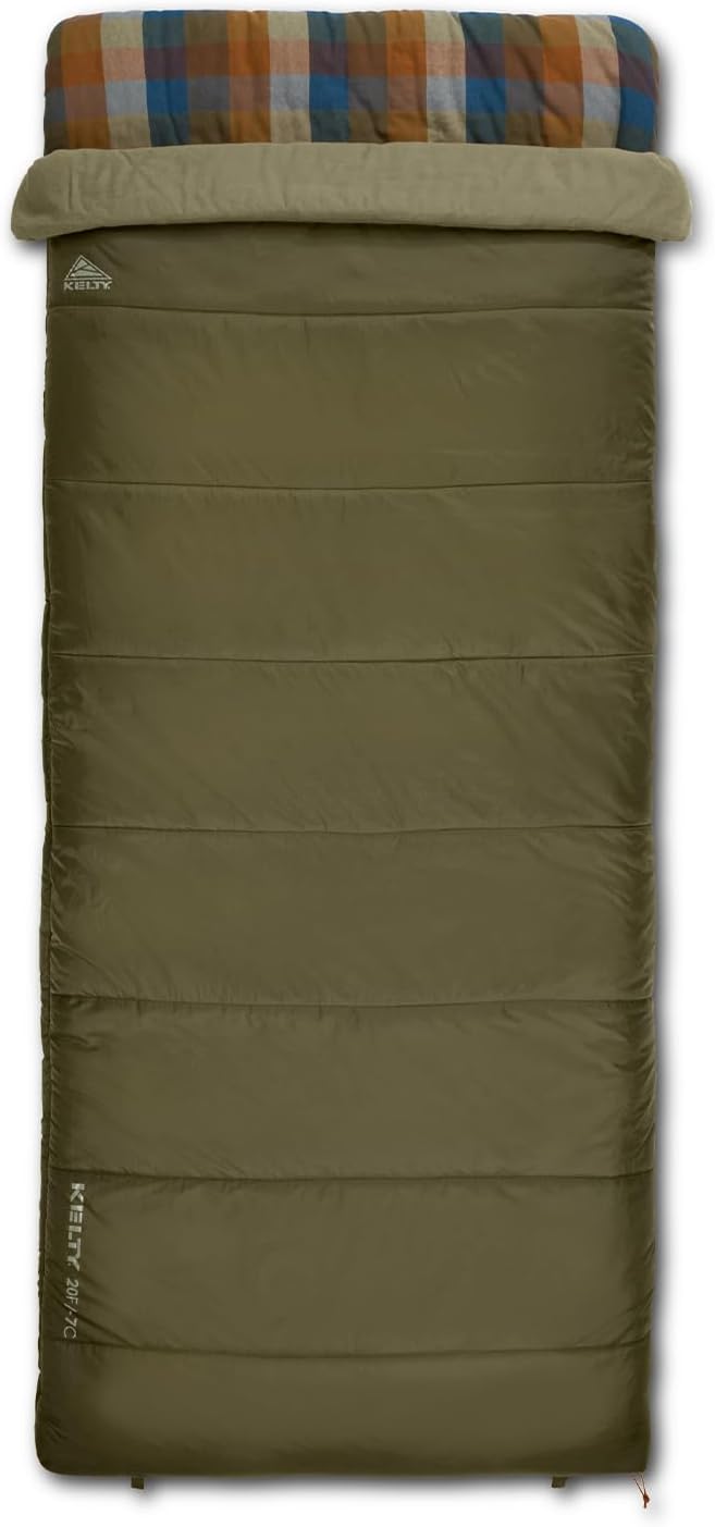 Kelty Wayback Flannel Lined Sleeping Bag, Built in Blanket, Traditional Rectangle Shape, Organic Flannel Cotton Liner, Dua...