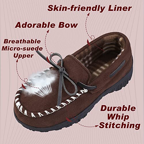 NCCB Boys House Slippers Memory Foam Moccasin Shoes Furry Plush Lining Non Slip Indoor Outdoor Boys Slippers for Big Kids ...