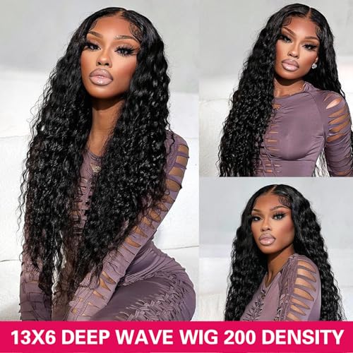 20 Inch Deep Wave Lace Front Wigs Human Hair 13x6 HD Lace Front Wigs Human Hair Pre Plucked 180% Density Deep Curly Wigs for Black Women