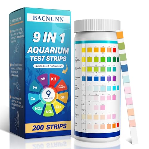 BACNUNN Aquarium Test Strips: 200CT 9 in 1 Quick & Accurate Fish Tank Water Testing Kit for Freshwater Pond Testing Nitrat...