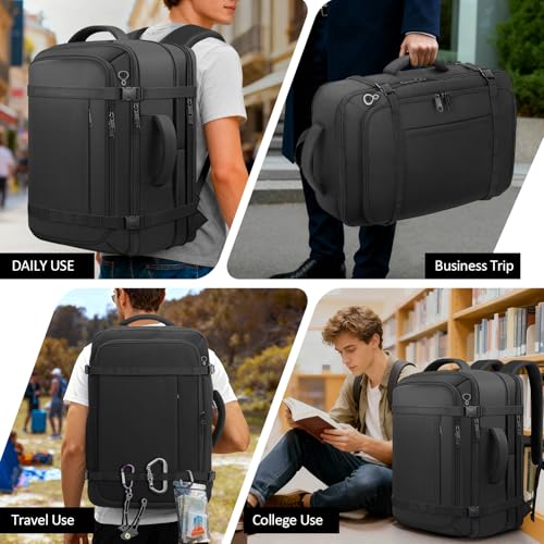 HULVION Travel Backpack,40-50L Expandable Carry On Backpack with USB Cable Port Fits 17.3 Inch Laptop Bag,Water Resistant ...