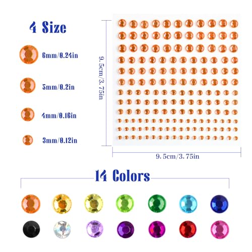 2310 PCS Self Adhesive Rhinestone Gem Stickers for Face Nail Body Makeup Festival,4 Size 14 Sheets Bling Jewels Stickers E...