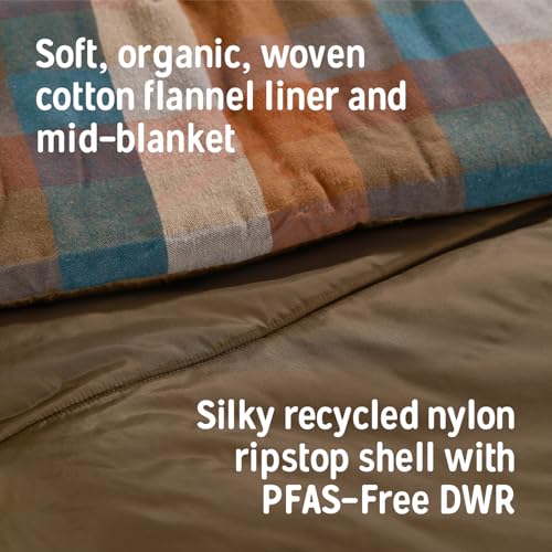 Kelty Wayback Flannel Lined Sleeping Bag, Built in Blanket, Traditional Rectangle Shape, Organic Flannel Cotton Liner, Dua...