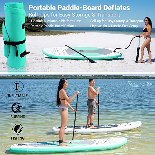 SereneLife Inflatable Stand Up Paddle Board - Wide Stable Design, Non-Slip Deck for Adults & Youth with Premium Paddle Boa...