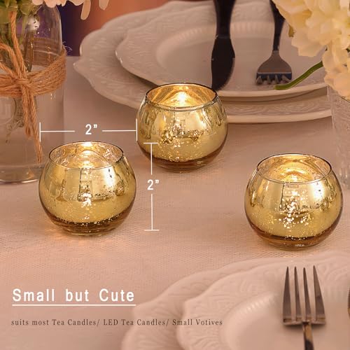 LAMORGIFT 12 Pcs Gold Votive Candle Holders -Gold Mercury Glass Candle Holders, Diwali Decorations for Home, Wedding Cente...