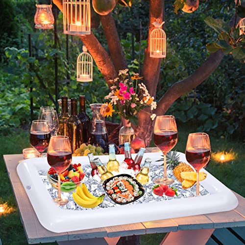 4 Pack Inflatable Ice Serving Bar Pool Party Buffet Drink Cooler Floating Ice Tray Food Drink Containers for Summer Partie...