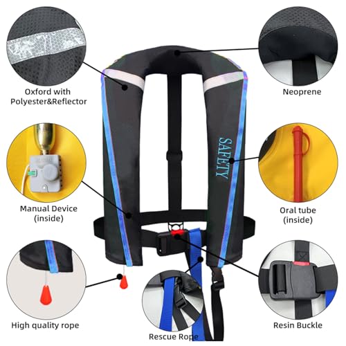 Manual Inflatable Life Jacket|Life Vest for Adults|PFD Low Profile|Supports up to 330 lbs