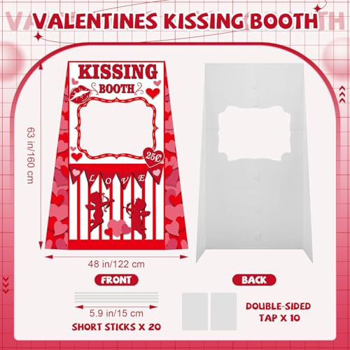 LawnIdyll Valentine’s Day Kissing Booth, 48 x 63 inch Valentines Photo Booth Prop Cardboard Cutout Life-Size Standup, Love...