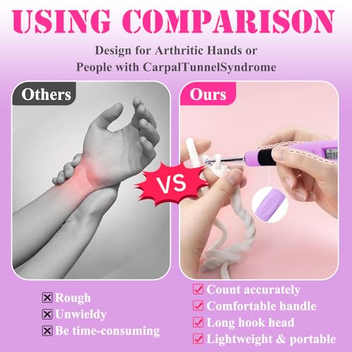 18 Size Counting Crochet Hooks Set Digital with Light up Crochet Hooks Set Ergonomic Soft Grip,Lighted Crochet Hook for St...