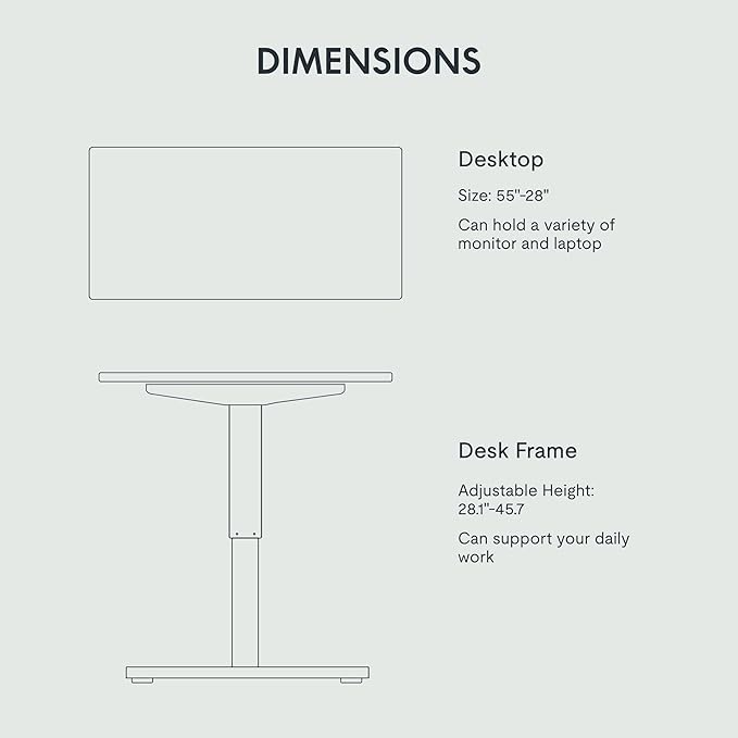 FLEXISPOT EN1 One-Piece Electric Stand Up Desk 55x28 Inches Home Office Computer Standing Table Height Adjustable Desk (Silver Frame + 55" Black Top, 2 Packages)