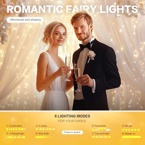 HOLITS White Tulle Backdrop with Fairy Lights for Parites Wrinkle-Free Sheer Curtain Drapes Photo Back Drop for Wedding Ba...