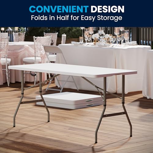 Flash Furniture Kathryn 5' Rectangular Plastic Folding Event Table with Carrying Handle, Bi-Fold Portable Banquet Table fo...