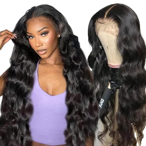 Natural Black 32 Inch 13x4 200 Density Lace Front Wigs Human Hair Body Wave HD Transparent Pre Plucked Frontal Curly Glueless for Women