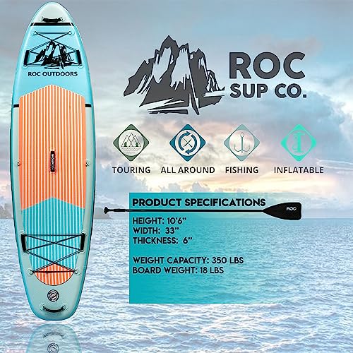 Roc Inflatable Stand Up Paddle Boards with Premium SUP Paddle Board Accessories, Wide Stable Design, Non-Slip Comfort Deck...