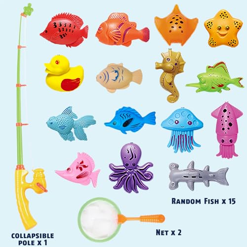 CozyBomB™ Magnetic Fishing Toys Game Set for Kids | Water Table Bathtub Kiddie Pool Party Pole Rod Net, Outdoor Plastic Fl...