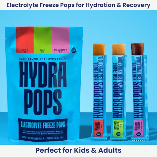 Hydra Pops Electrolyte Freeze Pops Hydration Drinks with Electrolytes, Vegan, Gluten Free, No Added Sugars, 200mg+ Electro...