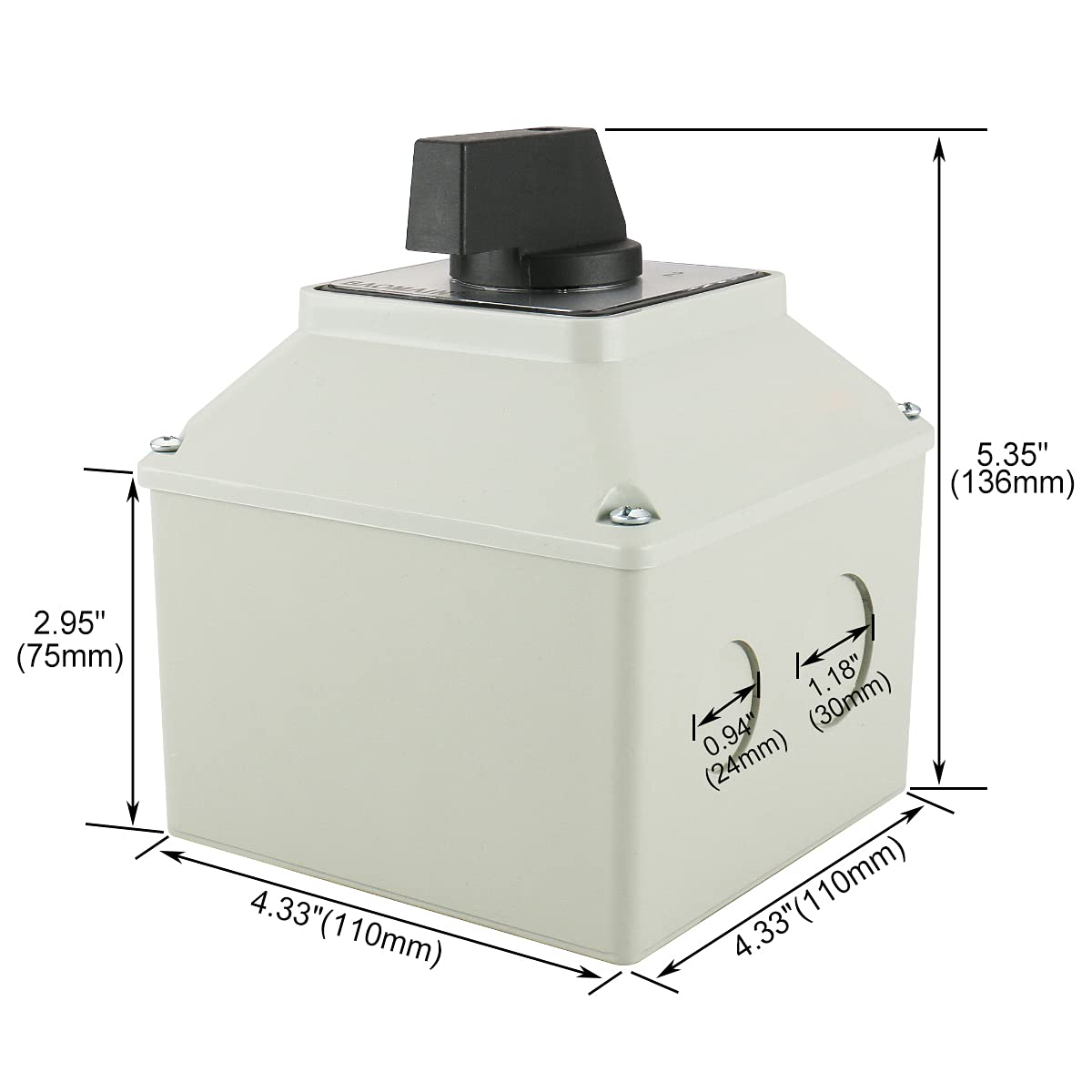 Baomain Universal Rotary Changeover Switch SZW26-40/D303.3D with Master Switch Exterior Box 660V 40A 3 Position 12 Terminals 3 Phase