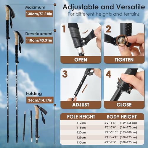 Hiking Poles Collapsible Trekking Poles, Lightweight Folding Walking Stick for Travel with EVA Handle, Walking Stick for W...