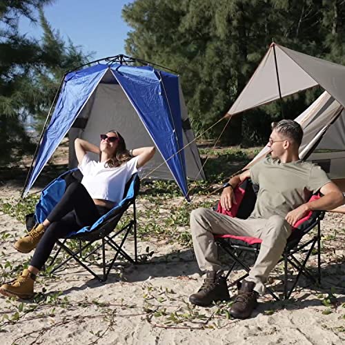 KingCamp Oversized Saucer Round Camping Chair Portable Padded Outdoor Folding Chair for Adult with Cup Holder Back Pocket ...