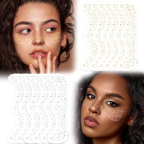 Obfuscate Glitter Freckles Face Tattoo, Makeup Patch-Waterproof Faux FrecklesFace Glitter Speckles Patches Cute Glitter Ma...