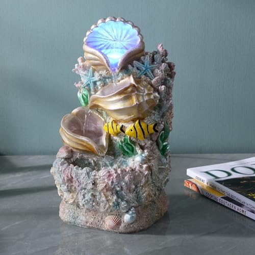 GOSSI Themed Coral Shell Fountain Tabletop Home Décor Indoor Desktop Fountains Perfect for Zen Waterfall Meditation Waterf...