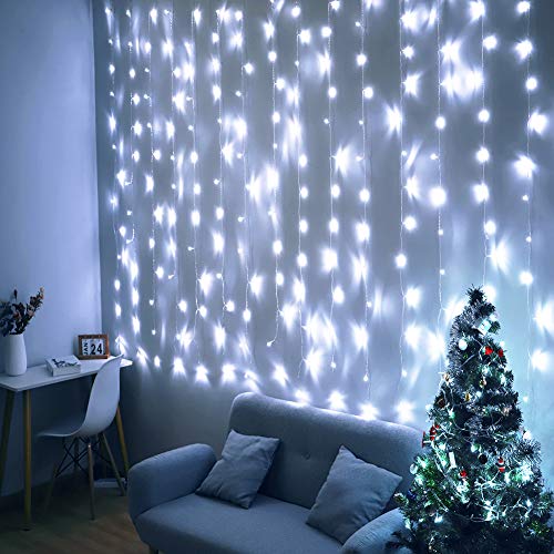 HEYFUNi Curtain Lights,13ftx6.5ft Safety Window Curtain Icicle String Lights 30V 8 Modes for Christmas Wedding Party Home ...