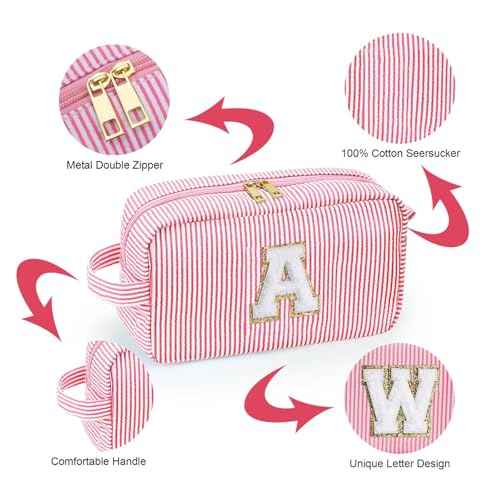 YOOLIFE Birthday Gifts for 4 5 6 7 8 9 10 11 12 13 14 Year Old Girl, Teen Girl Gifts Trendy Stuff, Initial Makeup Bag, Travel Toiletry Pouch, Pink M