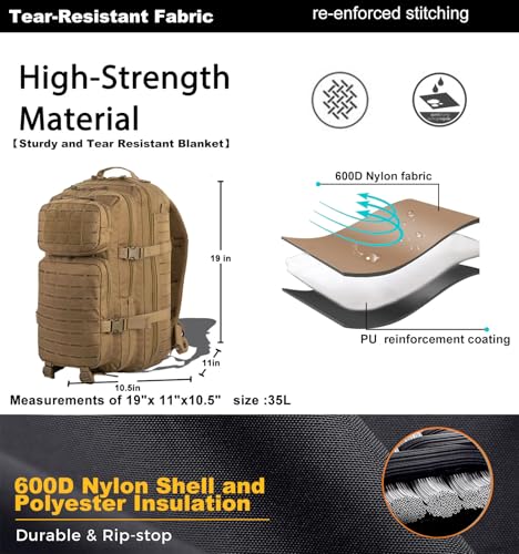 Military Tactical Backpack for Men 35L Small Molle System Water Resistant 3 Day Survival Assault Pack for Bug Out Bag Ruck...