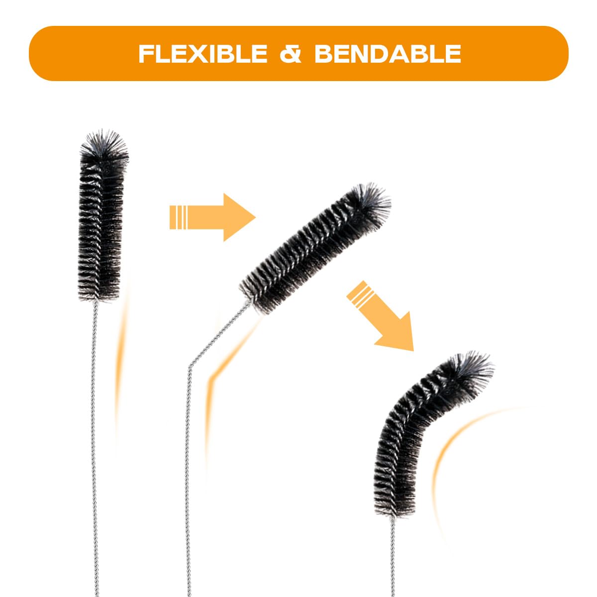 Brush Family Straw Cleaner Brush Set,6 Piece 12" Long Pipe Tube Bottle Brushes for Cleaning Narrow Neck Bottles,Coffee Maker,Glass Cups