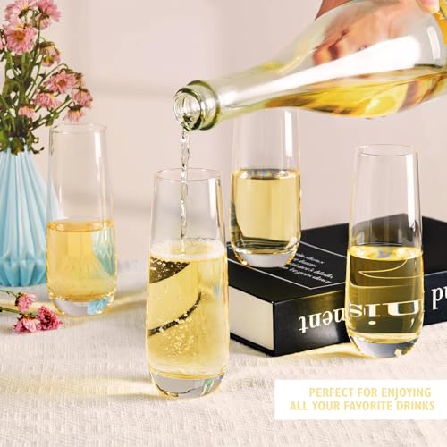 Ocean ice Stemless Champagne Flutes 9oz, Champagne Glasses Set of 4, Mimosa Glasses, Hand Blown Crystal Glass Champagne Fl...