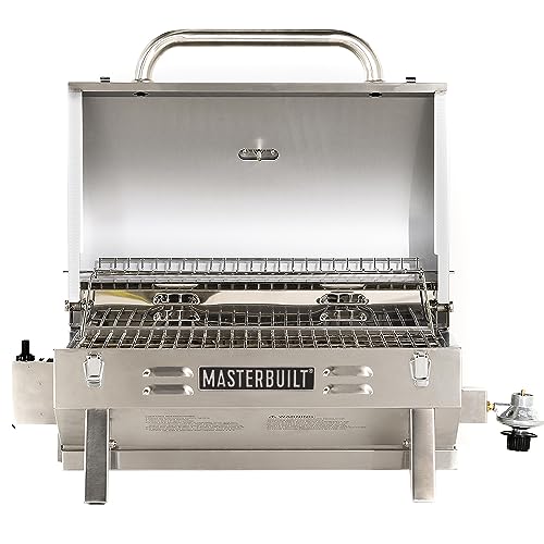 Masterbuilt Portable Propane Gas Grill with Folding Legs, Chrome-Coated Warming Rack and 288 Cooking Square Inches in Stai...