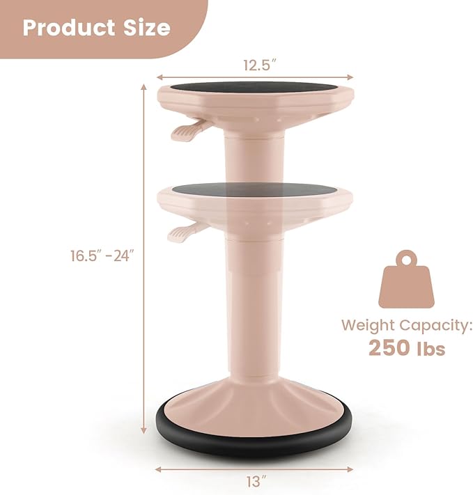 Giantex Wobble Stools for Classroom Seating, 24" Wiggle Stool with Adjustable Height, Sitting Balance Chair for School Active Learning, Office Stand Up, Flexible Seating Wobble Chair (Peach Pink)