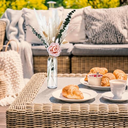 Qinyoung 10 Set Dried Pampas Grass Centerpiece for Wedding Baby Shower Party 10 Glass Flower Jars 10 Artificial Roses 80 D...