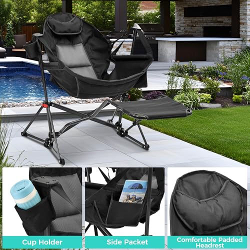 Ainfox Hammock Camping Chair with Footrest, Foldable Portable Rocking Chairs for Adults Swinging Camp with Cup Holder Pill...