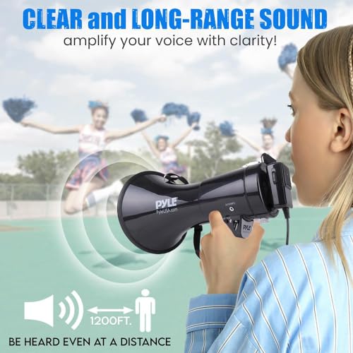 PYLE-PRO 50W Megaphone Speaker PA Bullhorn, Black Aux Input, Adjustable Volume, Siren, 35mm Aux Input, Ideal for Sports Ev...