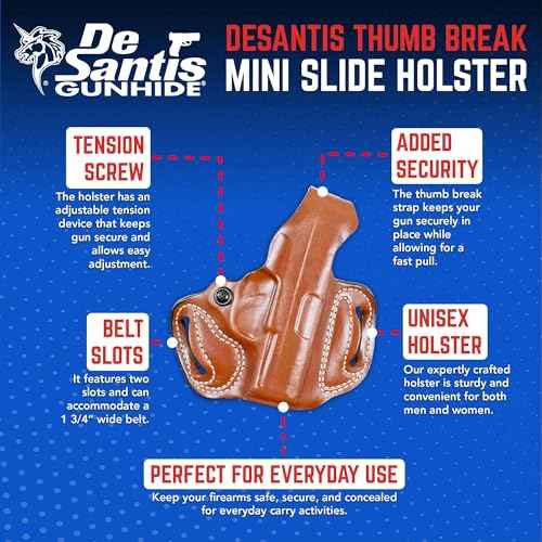 DeSantis Thumb Break Mini Slide Holster - Leather Holsters for Pistols, OWB Holster Compatible with SIG Sauer P365, P365 XL, P365 SAS, P365 XL w/ ROMEO ZERO, P365X w/ ROMEO ZERO - Left Hand Draw, Tan
