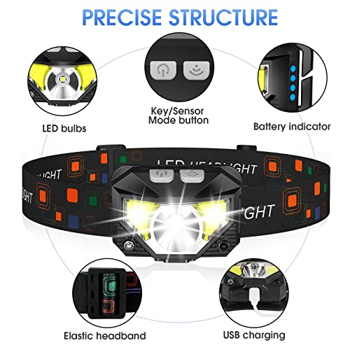 LHKNL Headlamp Flashlight, Lumen Ultra-Light Bright LED Rechargeable Headlight with White Red Light, 2-Pack Waterproof Mot...